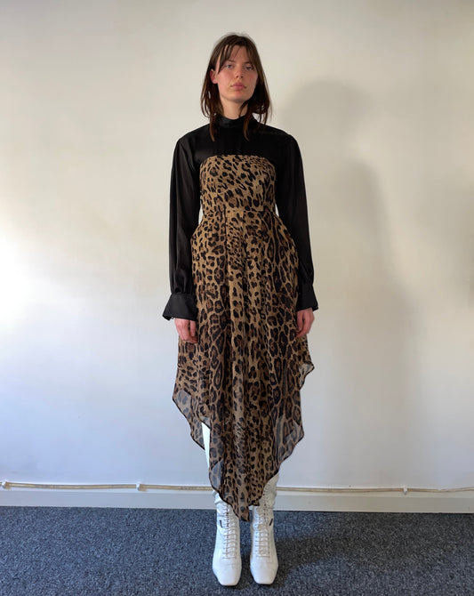 Strapless Leopard Cascade Dress