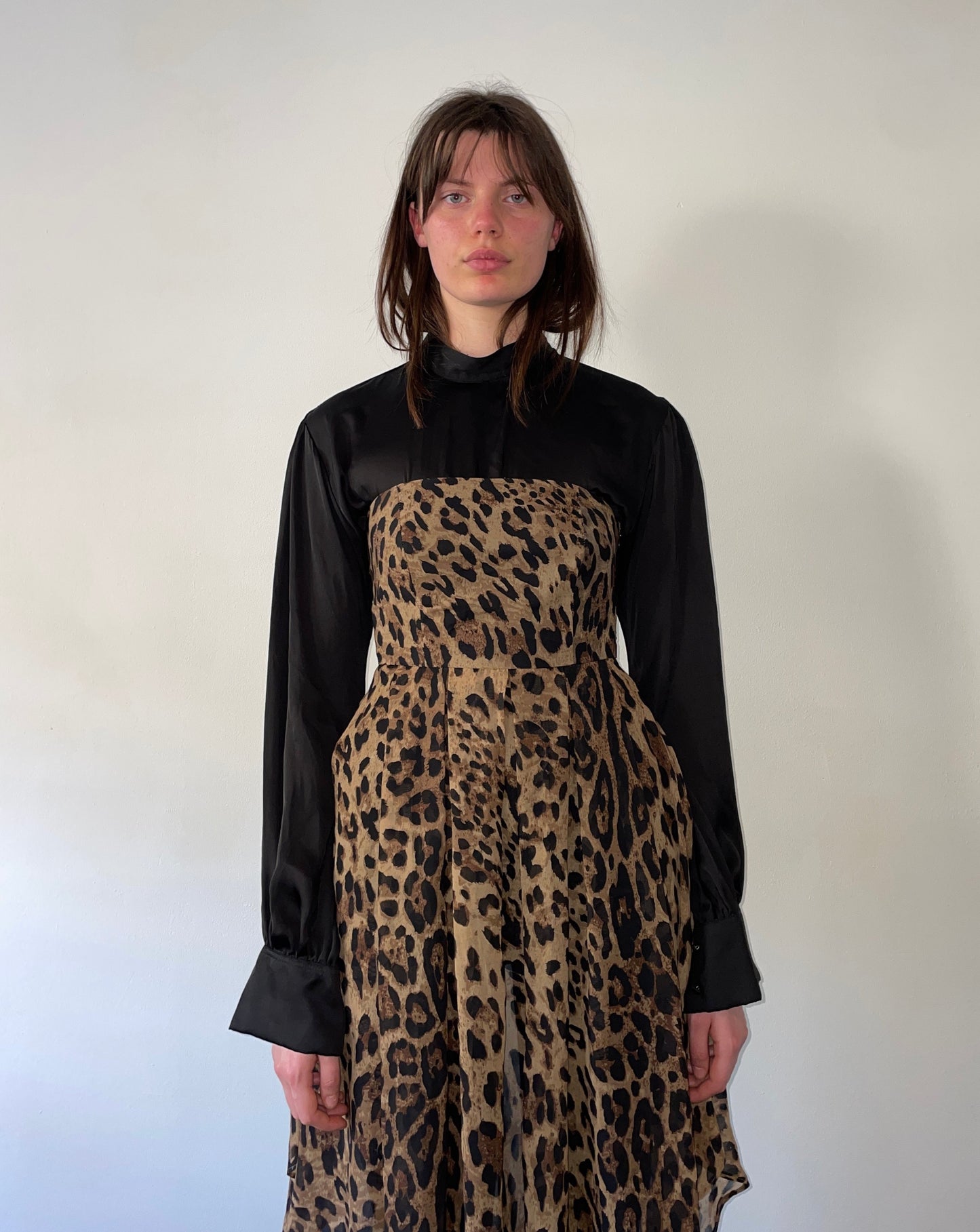 Strapless Leopard Cascade Dress