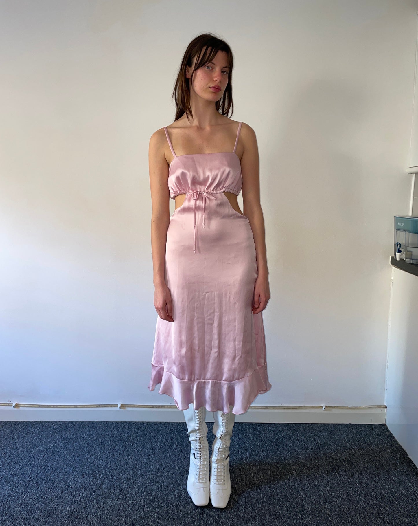 Silk Midi Dress in Pink